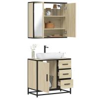 vidaXL Set de muebles de baño 2 pzas madera contrachapada en color Gris sonoma/Roble Sonoma/Roble ahumado y más | almacenamiento funcional diseño moderno para baño dormitorio sala - details 1