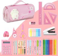 Kawaii with 3 comparttimientos, Bonito estuche Organizador de papelería para niños escolares - details 2