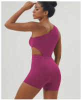 Traje De Yoga Para Mujer Un-Hombro Deporte Fitness Gimnasio Yoga Con Almohadillas Elástico Corporal Sólido Sin Mangas Talla Verdadera - details 8