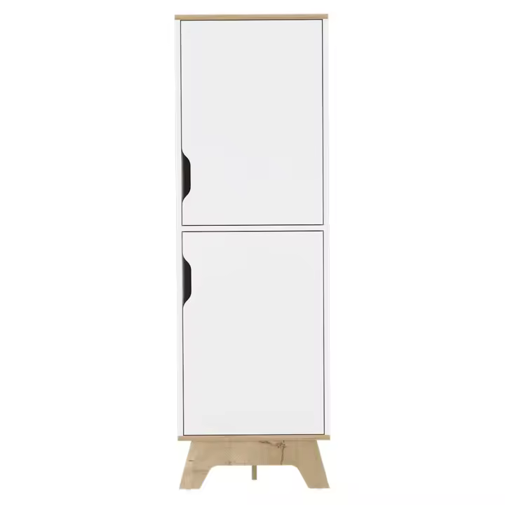 TUHOME Mueble auxiliar de cociona alto Pamplona con 4 estantes y 2 puertas, Blanco/Roble claro - 1