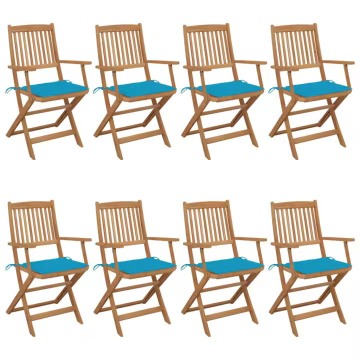 vidaXL Sillas de jardín plegables 8 uds madera maciza acacia y cojines - 1