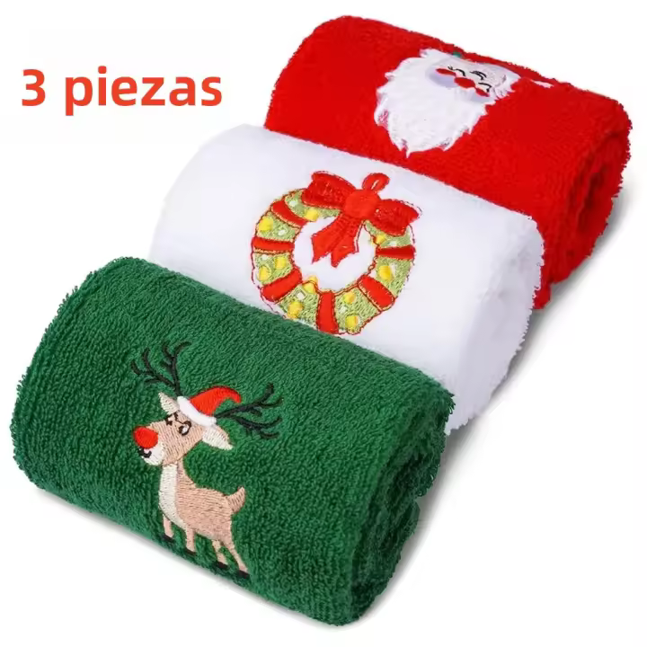 Toalla De Algodón Navideña Absorbente Bordada Para El Hogar Pack De 3/4 Toallas Rectangulares De Terciopelo Mecánica Lavable - 1