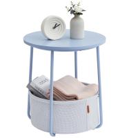 Mesa Auxiliar Redonda con Cesta de Tela - Espaciosa Mesa Lateral para Salón, Dormitorio o Mesita de Noche, Estilo Moderno, Disponible en Varios Colores - details 0