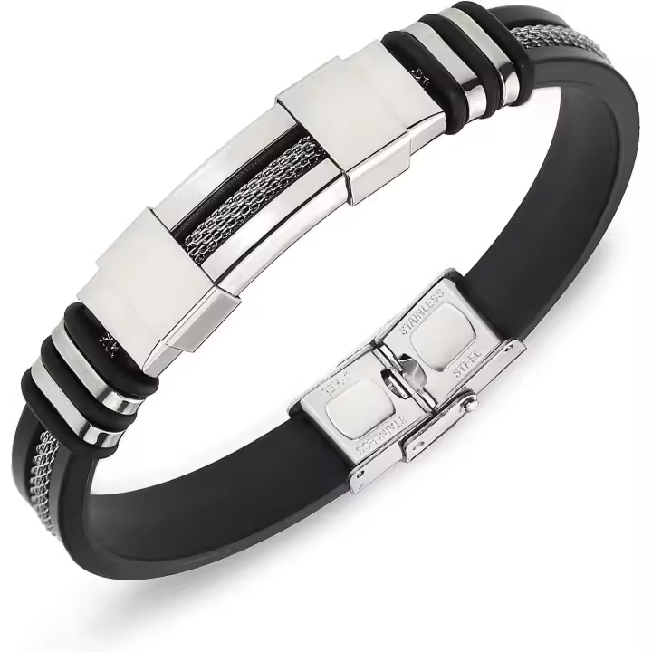 Pulsera ajustable para hombre, pulsera de silicona, pulsera de acero inoxidable - 1