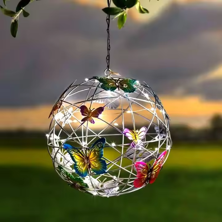 Lámpara De Jardín Solar Exterior Decorativa De Metal Luz De Noche Mariposa Protectora Impermeable Sobre Bola Iluminación De Red - 1