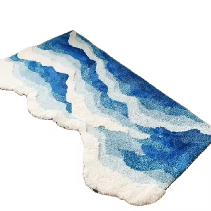 Alfombra Antideslizante De Estilo Japonés Con Patrón Azul De Mar Tufted Alfombra De Flocado Para El Hogar Alfombrilla De Piso Bonita Y Antideslizante - 1