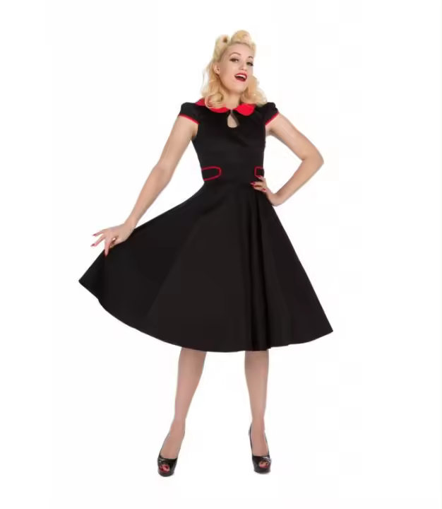 Vestido negro cuello peter pan rojo Black Peter Pan Collar Swing Dress HEART AND ROSES 9179 - 1
