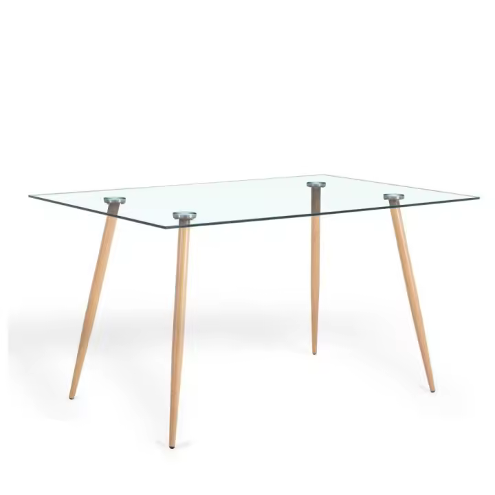 HOGARDECORA Mesa de Comedor Malta Rectangular 140cm Cristal Templado Haya - Elegante Diseño - 1