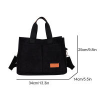 Bolso de mano informal de pana para mujer, bolso de hombro con decoración de parche de letras, bolso cruzado con múltiples bolsillos, a la moda - details 2