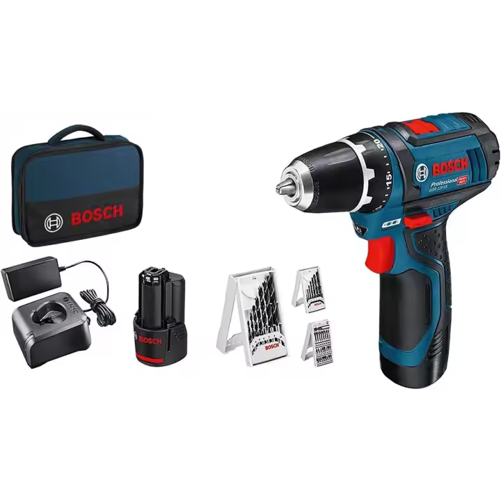 Bosch Professional 12V System GSR 12V-15 - Atornillador a batería (30 Nm, set 39 accesorios, 2 baterías x 2.0 Ah, en maletín de lona) - 1