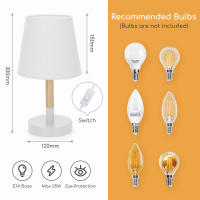 Aigostar – Lámpara de Mesa, Lámpara de Mesita de Noche Pequeña de Madera Moderna, lámpara de Noche con Tulipa de Tela Blanca y Base de Metal, Portalámparas E14, Ecológica, Decorativa y Vintage - details 1