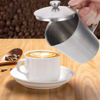 Taza de café con leche espesa de acero inoxidable 304, taza medidora, jarra para espumar leche con tapa de escala, 500 ml con tapa - details 3
