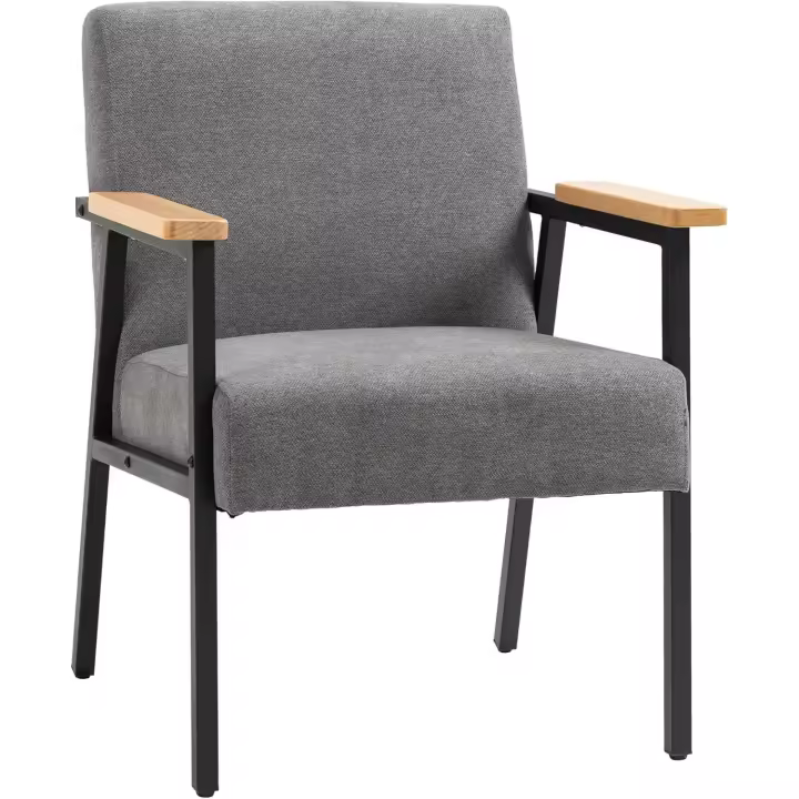 Butaca de Salón Sillón Decorativa Moderna Tapizado en Poliéster con Reposabrazos de Madera y Patas de Acero para Cocina Oficina Dormitorio 64,5x70x83,5 cm Gris - 1