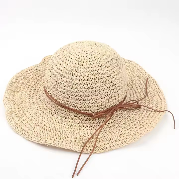Sombrero De Playa Para Mujer Verano Protección UV Algodón Y Paja Tejida Amplio Para Aventuras Al Aire Libre Y Costeras - 1