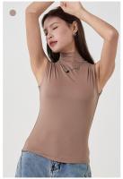 Top Deportivo mujer sin Mangas de Cuello alto, elástico y ajustado de Doble Capa - details 9