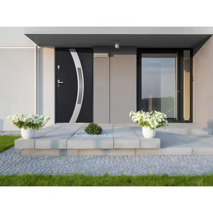 Vente-unique - Puerta de entrada de acero acristalada con inox Alt. 207 x Ancho 100 cm antracita - se abre hacia la derecha TROFA - 1