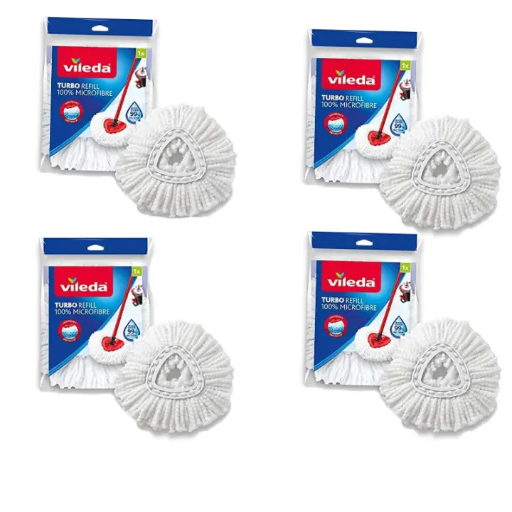 Vileda EasyWring and Clean Turbo Classic, Smart Turbo Pack De Cabezal de Recambio de fregona de Microfibra, Blanco, 4 Unidades o 6 Unidades - 1