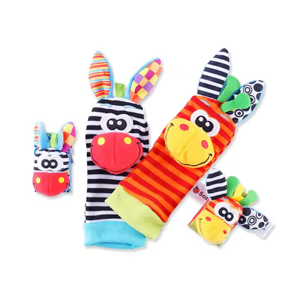 4 pcs Baby Handles and Socks, Handles Watch Straps Rattles and Socks Foot Finder Developmental Game Gift for Toddlers Boys Girls - 1