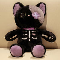 Muñeco De Peluche Gato Esqueleto Negro Kawaii Creativo Animal De Peluche Cojín Gótico Para Niños Regalos De Halloween Tamaño 40cm Relleno De Algodón PP - details 9