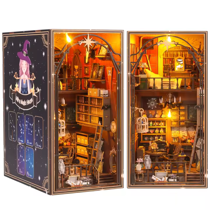 Kit De Nook DIY Estantería De Libros 3D Puzzle Con Luz Sensor LED Decoración Para Miniatura Casa De Muñecas Modelo Para Niños Y Adultos - 1