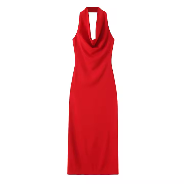 Vestido Midi Sin Mangas De Cuello Haltera Vintage Para Mujer Willshela Estilo Chic Con Cierre De Cremallera Y Abertura En La Espalda Vestido Elegante Para Damas - 1