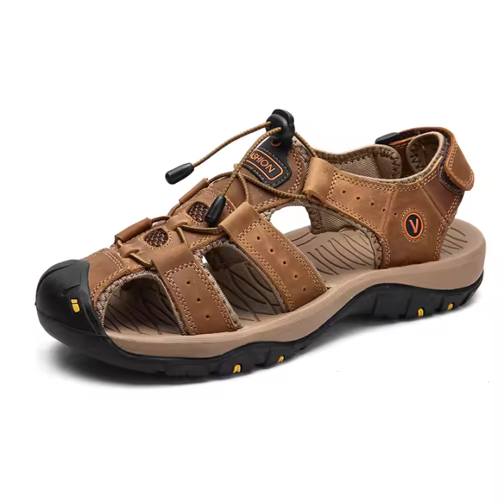 Sandalias De Verano Para Hombre Cuero Genuino Zapatos Casuales Para Exteriores Sandalias De Cuero Para Playa Zapatos Romanos Cuña De Goma - 1