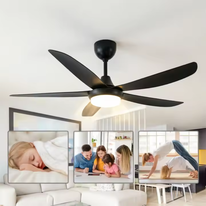 Ventilador de techo silencioso de 40" con luz y control remoto. Motor de cobre DC, 5 aspas de alta calidad, 6 velocidades, temporizador, función de inversión de giro, luz con memoria, luz LED con atenuación continua para protección ocular. Ventilador - 1