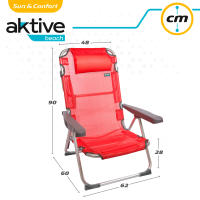 Aktive - Pack de 2 sillas plegables altas con cojín para playa, jardín, terraza o camping, medidas 48x60x90 cm, resistente, reposabrazos ergonómicos, incluye asa de transporte - details 5