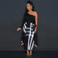 Vestido Elegante Para Mujer Con Un Hombro Largo Manga Completa Estampado Cintura Alta Abertura Vestido Para Cumpleaños Y Fiestas Nocturnas - details 6