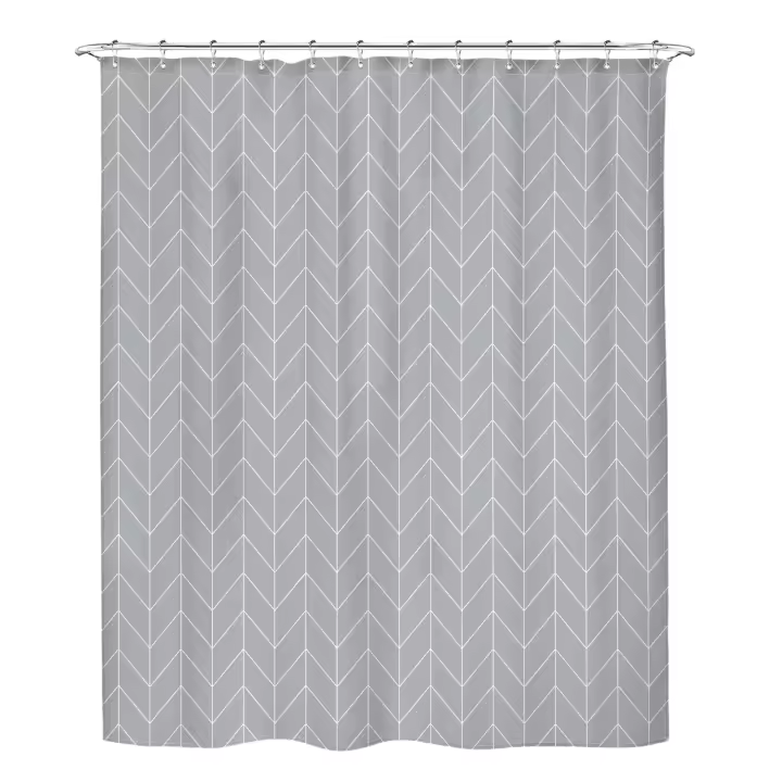 Cortina de Ducha 180x200CM Tela de poliéster Impermeable Cortina de baño Lavable a máquina con 12 Ganchos Gris - 1