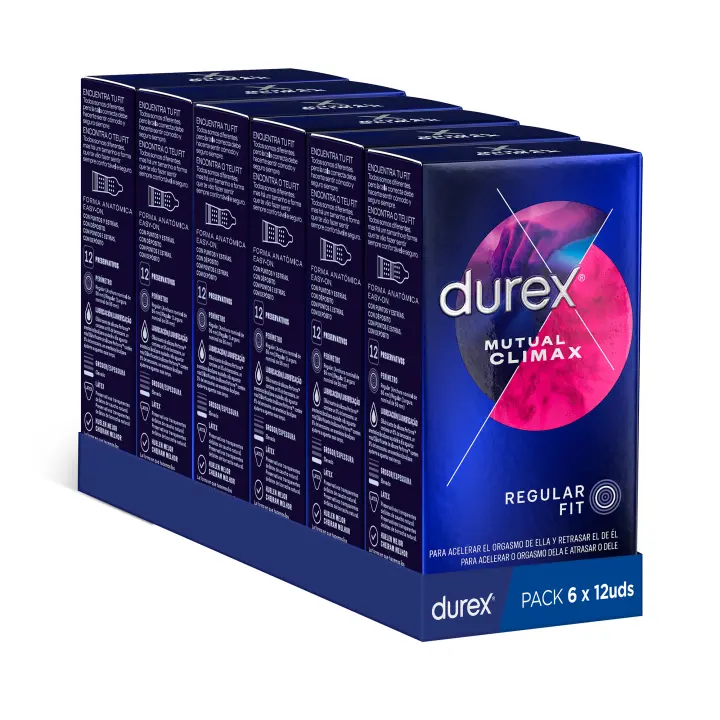 Durex - Condones Mutual Climax, Pack de 72 Preservativos para Sexo Seguro. Perímetro Regular, Grosor Elevado. 6 Cajitas - 1