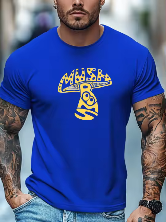 Camiseta Para Hombres Con Diseño De Hongo 100% Algodón Verano Cómodo Ajuste Suave Cuello Redondo Casual Transpirable Top Diario - 1