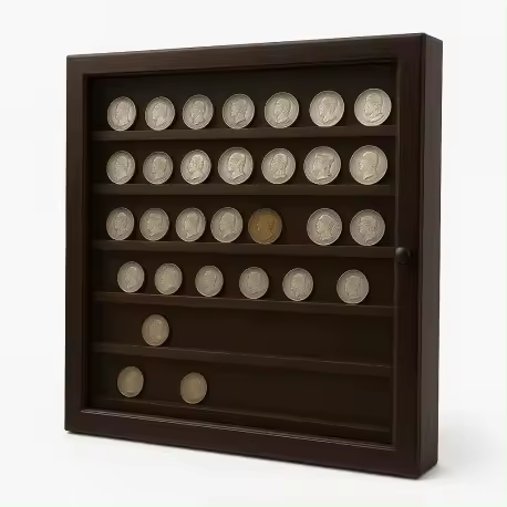 Vitrina Colecciones Monedas. Acabado Barniz Nogal. Ideal exponer tu colección. (40 * 5 * 40 cms) - 1