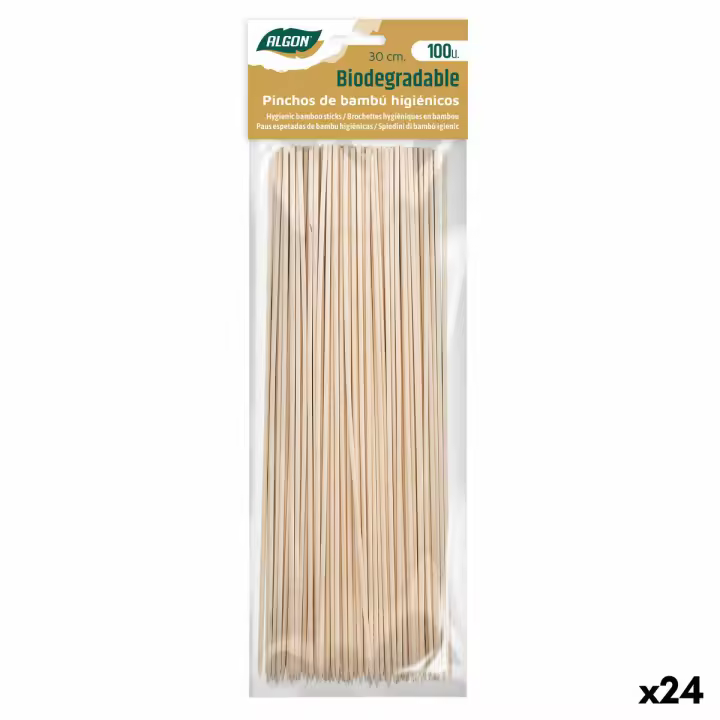 Set de Pinchos para Barbacoa Algon Bambú 300 x 2,5 x 30 mm (100 Piezas) (24 Unidades) - 1