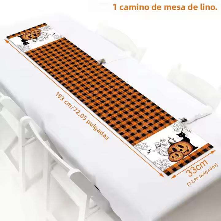 Corredor De Mesa De Lino Para Fiesta De Halloween Decoración Feliz Halloween Para Hogar Y Niños Tratamiento O Trato Calabaza Murciélago Fiesta De Horror Suministros - 1