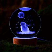 1pc Bola De Cristal Lunar Con Zorro 3D Carpado Base De Madera Decoración Para El Hogar Y La Oficina Regalo De Cumpleaños Día De San Valentín Día De La Madre - details 0