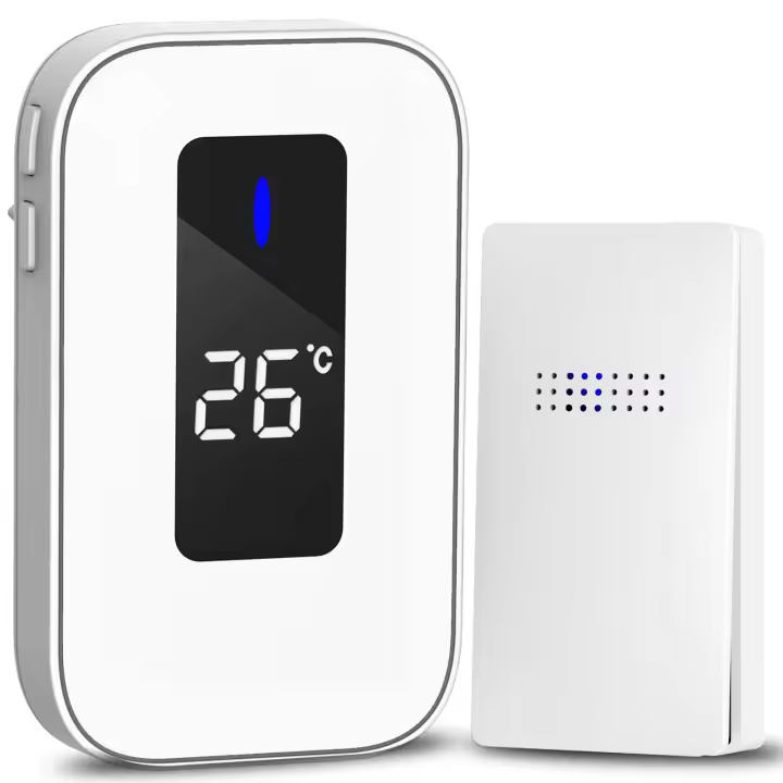 Timbre de Puerta Inalámbrico Impermeable 38 Canciones, Autopower, Display de Temperatura - 1