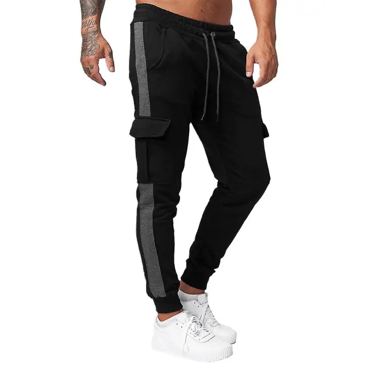 Mens Pants Elasticated Sweatpants Drawstring Gym Sports Trousers - 1