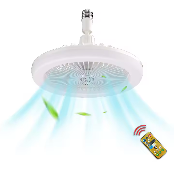 Ventilador de techo LED, 3 velocidades, con control remoto, 3 temperaturas de color, bombilla de bajo consumo superbrillante, rosca E27, ideal para sala de estar y dormitorio, ventilador de techo con cabezal móvil, color blanco. - 1