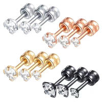 Pendiente De Acero Inoxidable Doble Cristal Circonia Estilo Coreano Para Mujer Pendiente De Cierre De Tornillo Joyería Corporal Antialérgica - details 4
