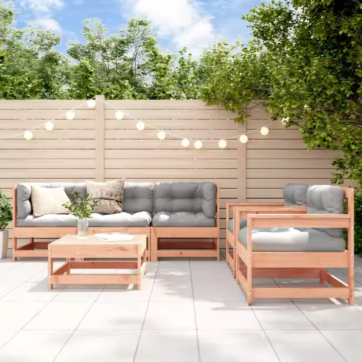 vidaXL Juego de muebles jardín 6 pzas y cojines madera abeto Douglas - 1