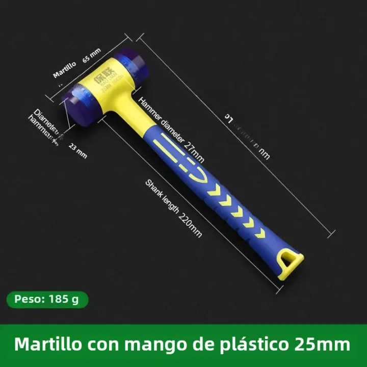 Martillo De Goma Multifuncional Doble Cabeza Tamaño 25/30/35/40/45mm Con Mango Antideslizante Negro Herramienta Manual Para DIY - 1