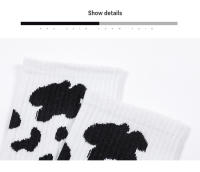 Calcetines De Grueso Estilo Casual Para Mujer Con Estampado De Vaca Divertida Blancas Y Negras Moda Callejera Patrón De Animales - details 8