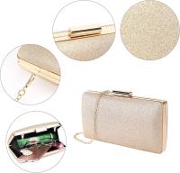 Bolso de Noche Dorado Clutch de Embrague Mujeres y Señoras Fiesta Cartera de Mano Bandolera Brilliant with Cadena para Ceremonia Boda Novia (Gold) - details 1
