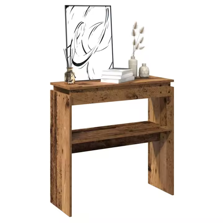 vidaXL Mesa consola madera de ingeniería envejecida 80x30x102 cm en color Madera antigua/Roble artisan/Marrón roble | estructura resistente ideal para salón dormitorio o estudio - 1