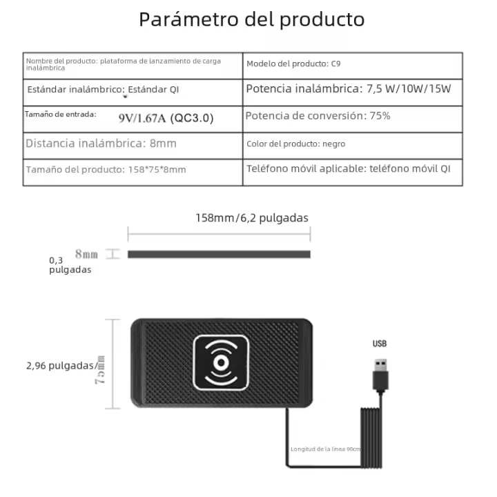Cargador Inalámbrico Para Coche 15W Antideslizante Qi Rápido Para Android E iPhone 11/12/13/14 Carcasa De Silicona Suave Transparente - 1