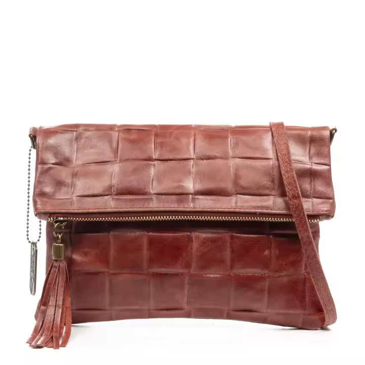 FIRENZE ARTEGIANI Alzano bolso bandolera mujer. Piel auténtica Gamuza con grabado geométrico grande. Fabricado en Italia 27x5x29 Cm. - 1