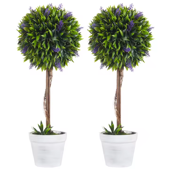 HOMCOM Planta de Lavanda Artificial Set de 2 Plantas Artificiales, Planta de Interior en Maceta de 60 cm, Árbol Artificial con Musgo Artificial para Interior, Exterior - 1