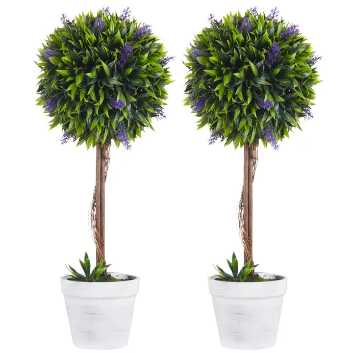 HOMCOM Planta de Lavanda Artificial Set de 2 Plantas Artificiales, Planta de Interior en Maceta de 60 cm, Árbol Artificial con Musgo Artificial para Interior, Exterior - 1