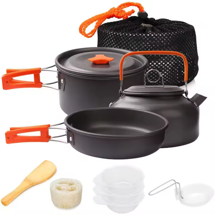 Kit De Cocina Para Camping Y Viajes Set De Cocina Al Aire Libre Equipamiento De Aluminio Olla De Viaje Con Capacidad De 2L Para 2-3 Personas - 1
